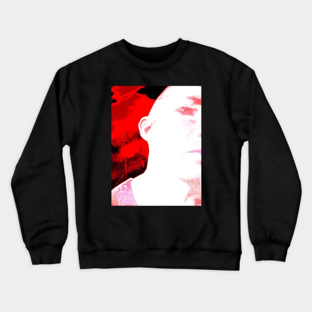Portrait, digital collage and special processing. Hard situation, but men looking on us. Beautiful. Bright red. Like from anime. Crewneck Sweatshirt by 234TeeUser234